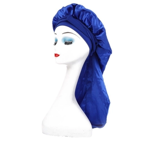 Bonnet de nuit long en satin bleu vif avec bandeau élastique pour cheveux