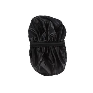 Schwarze Satin-Schlafhaube mit elastischem Breitband und doppellagigem Seidenimitat