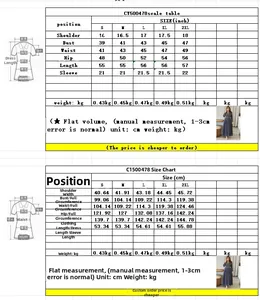 Tableau des tailles en cm et pouces pour la robe en mousseline à col en V avec ceinture