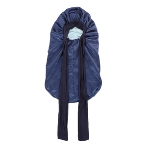 Bonnet de nuit double couche en satin bleu marine avec longs rubans de soin