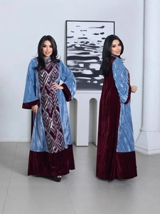 Women Elegant Velvet Patchwork Maxi Dress Rhinestone Sequin Abaya Kaftan Long Sleeve Ethnic Robe Party Gown Evening Dress
