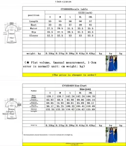 Tableau des tailles détaillé pour robe caftan en mousseline avec strass en cm et en pouces