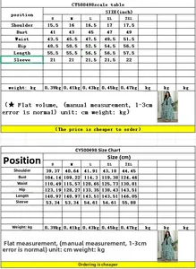 Detailed size chart with measurements for the V-neck printed kaftan dress