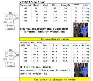 Tableau des tailles pour robe grande taille YF1033 avec mesures en CM et pouces