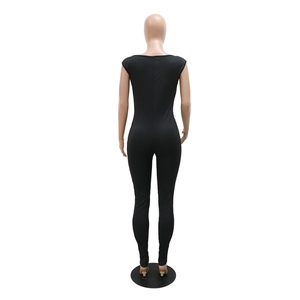 Rear view of black bodycon jumpsuit showing high-stretch fabric and seamless back fit