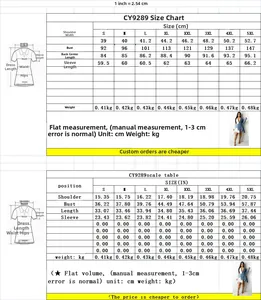 Size chart for V-neck denim dress showing measurements in CM and IN for sizes S to 5XL