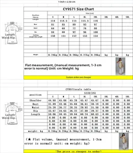 Detailed size chart for evening dress CY9571 showing S-2XL measurements in cm and inches