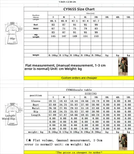 Size chart for CY9655 sheer mesh jumpsuit showing measurements in cm and inches