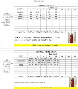 Size chart for sequin embroidery V-neck loose dress showing measurements in inches and cm