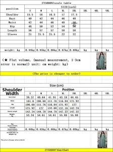 Detailed size chart for loose fit rhinestone abaya dress from size S to 5XL