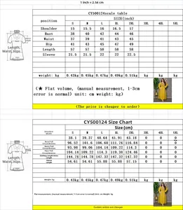 Size chart for mesh diamond kaftan dress with detailed measurements in inches and cm