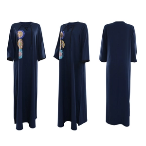 Three-view ghost mannequin shot of dark blue V-neck sequined kaftan maxi dress