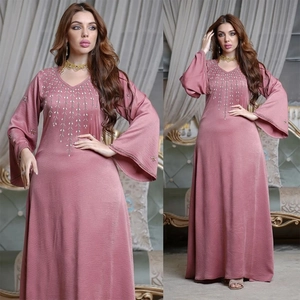 Pink V-neck flared sleeve maxi dress with silver sequin embroidery for formal occasions