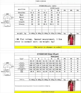 Detailed size chart in inches and cm for long loose rhinestone dress, S-2XL dimensions