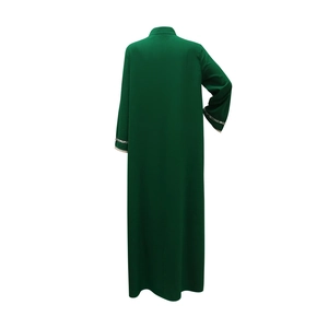 Vue arrière d'une robe Jalabiya vert foncé avec ruban géométrique tissé sur les manches