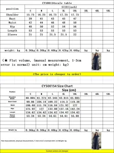 Detailed size chart in inches and centimeters for striped sequin loose chiffon robe