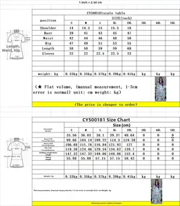 Size chart for model CY500181 printed robe with measurements in inches and centimeters
