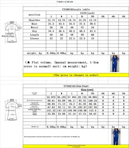 Detailed size guide table with measurements for evening gown in inches and centimeters