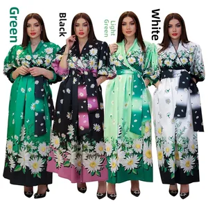 Detail showcasing floral maxi dress in green, black, light green, and white color options