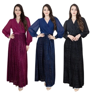 Elegantes Ausbrenner Samt Chiffon Maxikleid Für Damen V-Ausschnitt Langarm Strass Abend Bankett Party Kleid