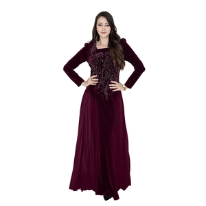 Close-up of luxury velvet Jalabia with rhinestone bodice and pleated chiffon details