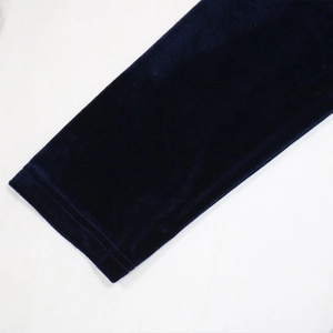 Close-up of double-needle stitching on navy velvet evening jalabia sleeve hem