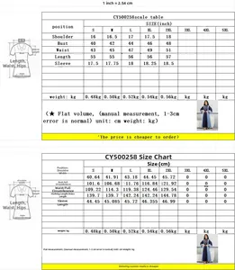 Tableau des tailles détaillé en pouces et cm pour robe patchwork du S au 5XL