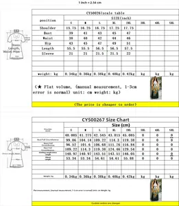 Size chart for printed rhinestone dress showing measurements in inches and centimeters