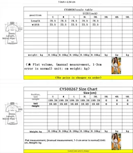 Detailed size chart for printed robe dress showing length and width in inches and cm