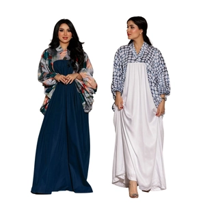Damen Muslim Abaya Kaftan Maxikleid Kontrastdruck Fledermausärmel Lose Islamische Robe Mittlerer Osten Ethno Partykleid