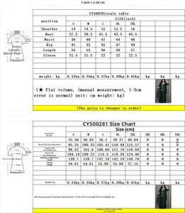 Size chart for CY500281 summer robe dress with measurements in inches and cm for S-5XL