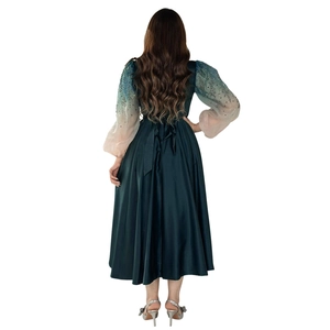 Detail of evening jalabiya showing gradient sequin lantern sleeves and back tie closure