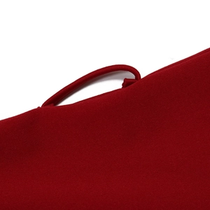Detail of burgundy chiffon robe showing stitching quality and elastic loop feature