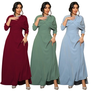 Élégante Robe de Soirée pour Femmes Avec Encolure Perlée et Châle Croisé Manches Longues Coupe Ajustée Robe de Fête Maxi Robe de Mariée Formelle