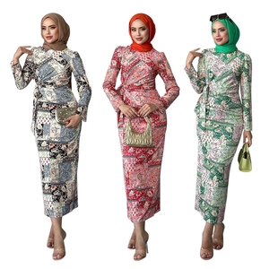 Detailed comparison of printed Muslim abaya dresses with matching hijabs in three colors