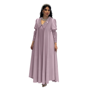 Elegantes hellviolettes langes Robenkleid für Damen mit Pailletten und Puffärmeln