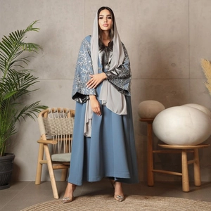 Elegantes Abaya Maxikleid Für Damen Satin Pailletten Stickerei V-Ausschnitt Patchwork Langarm Modische Party Hochzeit Muslimisches Kleid