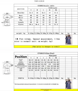 Detailed size chart for lace velvet dress with measurements in inches and centimeters