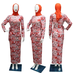 Detailed views of printed paisley maxi dress with matching hijab and waist tie