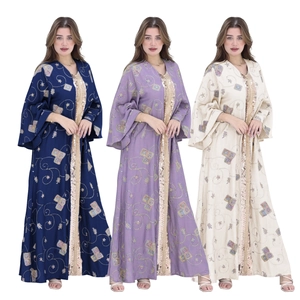Elegant long-sleeved kaftan dress with ethnic embroidery and sequins in three colors