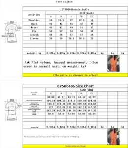 Tableau des tailles pour robe orange avec mesures détaillées en pouces et centimètres