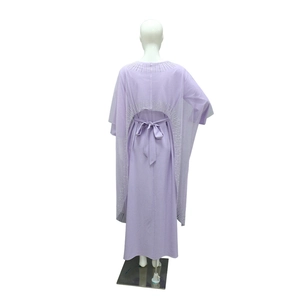 Detail of light purple evening gown with rhinestone neckline and waist bow tie