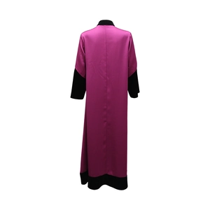 Back view of a long purple velvet Abaya robe with elegant black patchwork and beadwork
