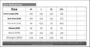 Size chart table for embroidered robe dress showing measurements from M to XXL sizes
