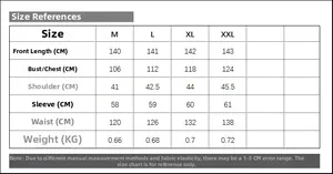 Tableau des tailles détaillé pour robe longue brodée avec mesures du M au XXL