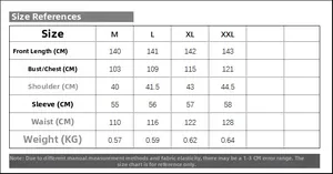 Detailed size guide table for V-neck beaded Abaya dress from sizes M to XXL in centimeters
