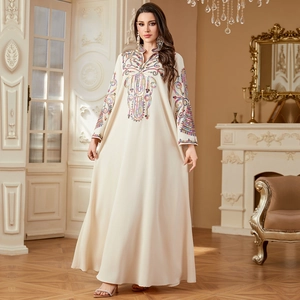 Robe Longue Ethnique Kaftan Abaya De Luxe Avec Broderie De Paillettes Colorées Col En V Manches Longues Robe De Soirée Femme