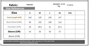 Detailed size chart for solid color long sleeve dress with measurements from S to XL