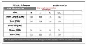 Detailed size chart for women's long yellow coat showing measurements for M to XXL sizes