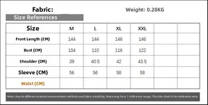 Tableau des tailles avec mesures en CM pour robe longue ethnique à manches longues